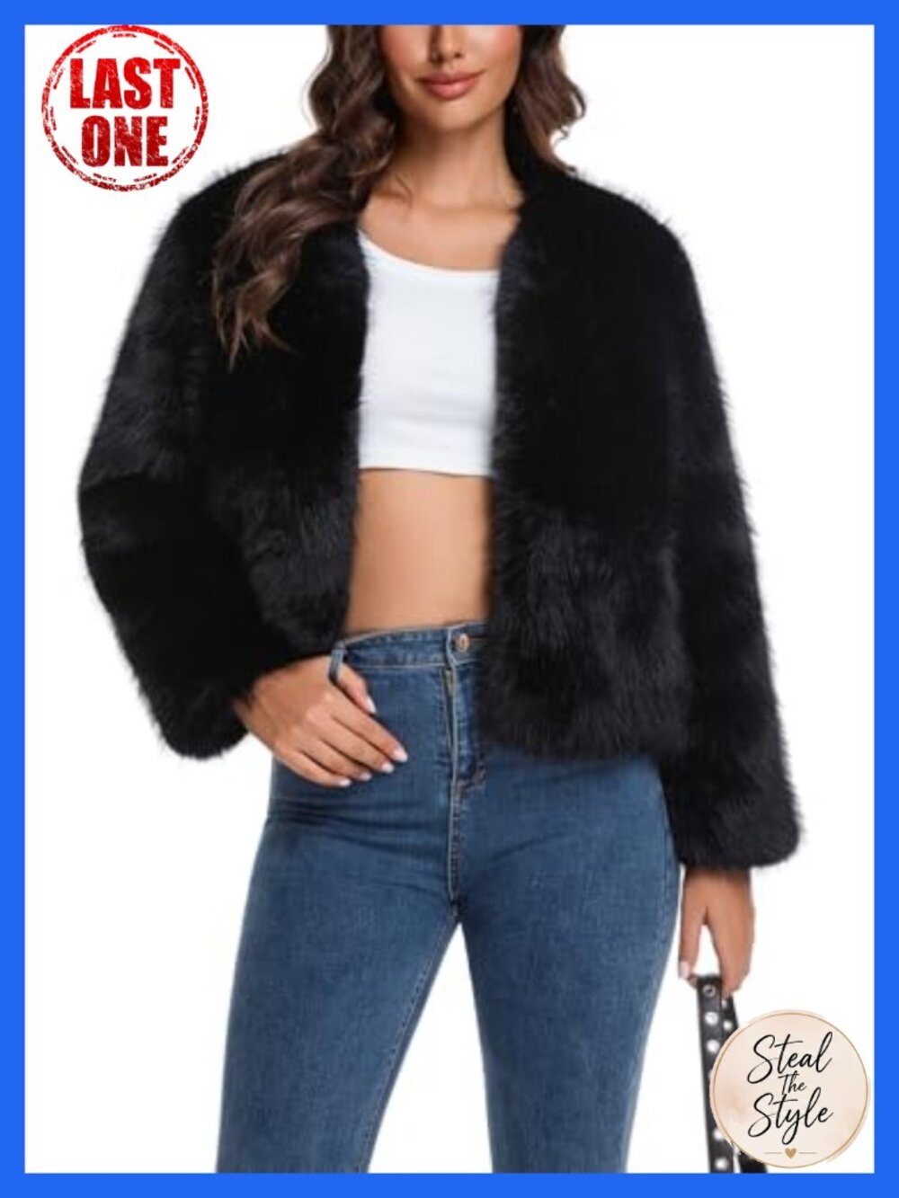 Women's Cropped Faux Fur Jacket Fluffy Open Front Winter Coat